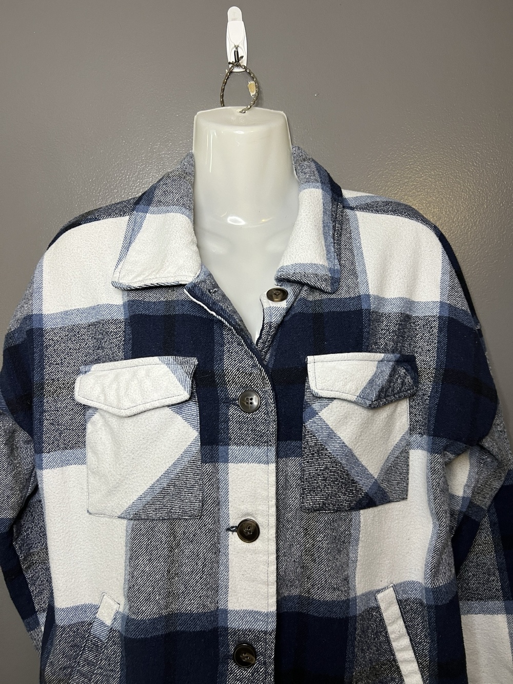 CI SONO Jacket Womens Medium Blue Plaid Flannel Shacket Button Front Lined